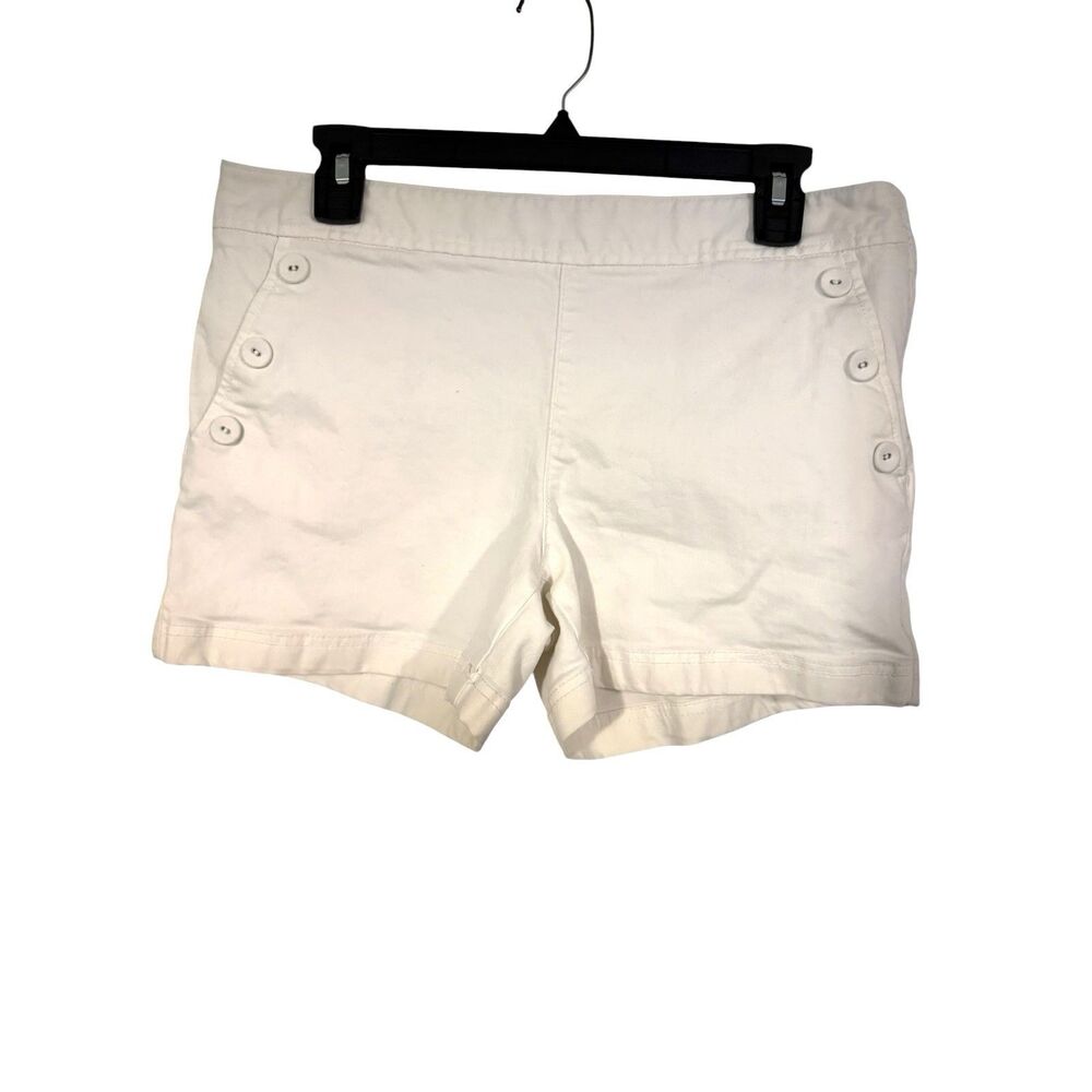 LOFT White Shorts Women’s 6 Side Zipper With Side Decor Pocket Buttons Coastal
